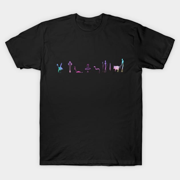 Pastel Pattern Egyptian Heiroglyphic Silhouette Art T-Shirt by Mazz M